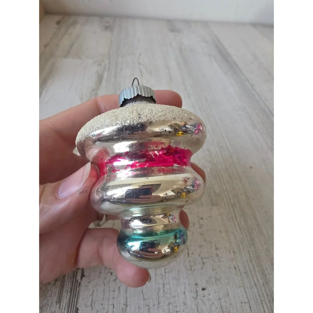 Vintage shiny Brite tornado tree Michael glass striped ornament Xmas tree